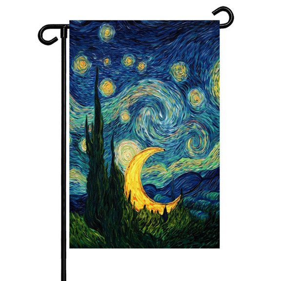 Garden Flags Star Moon Garden Flag Double Sided Welcome Flag Dreamy Starry Night Impressionist Yard Flags for Outdoor Backyard Lawn Porch Deck Patio Decor 12x18 Inch