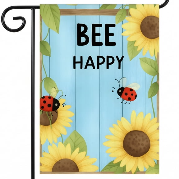 Garden Flags Summer 28x40 Inch Outdoor Banner Flags for New Home with BEE HAPPY Ladybug Bee.