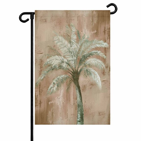 Garden Flags Tropical Palm Tree Garden Flag Double Sided Welcome Flag Brown Graffiti Coastal Island Yard Flags for Outdoor Backyard Lawn Porch Deck Patio Decor 12x18 Inch