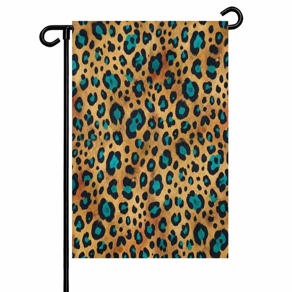 Garden Flags Turquoise Brown Leopard Print Garden Flag Double Sided Welcome Flag Animal Fur Skin Yard Flags for Outdoor Backyard Lawn Porch Deck Patio Decor 12x18 Inch