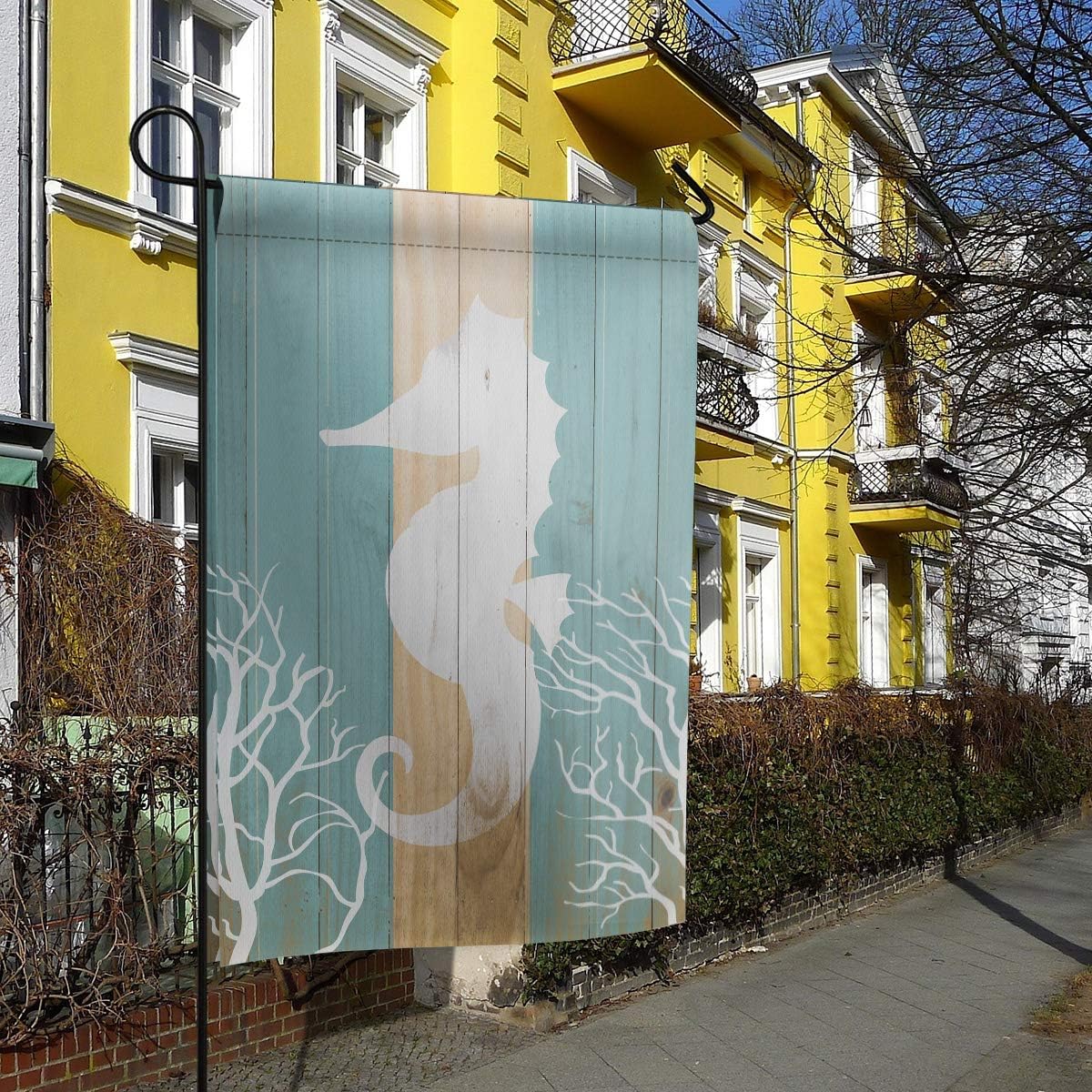Garden Flags, Wood Texture Seahorse Coral Garden Flag, Yard Decorations ... - Texture In Outdoor Decor