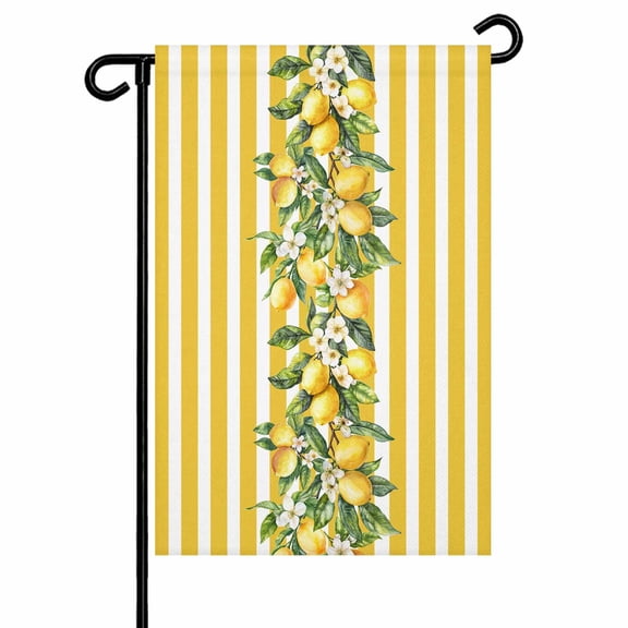 Garden Flags Yellow Lemon Stripes Garden Flag Double Sided Welcome Flag Floral Fruit Leaves Yard Flags for Outdoor Backyard Lawn Porch Deck Patio Decor 12x18 Inch