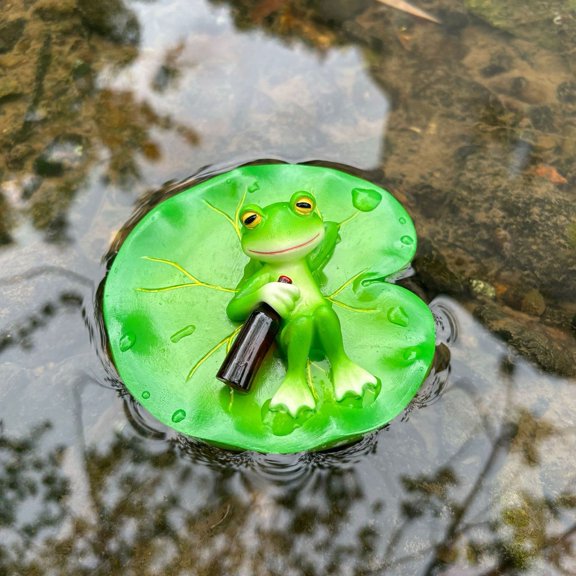 Garden Floating Frog Figurine Pond Frog Decoration Resin Drunken Frog Lying on Lily Pad Statue for Aquarium Pond Fish Tank