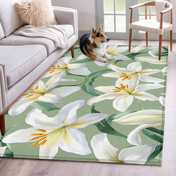 Garden Flora Illustrations Area Rug 4x6 Washable Rug Non Slip Spring Summer Botanical Large Area Rug Indoor Floor Carpet for Entryway Bedroom Kitchen Living Room Home Office Dining Room Nursery