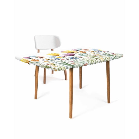 Garden Flora Illustrations Rectangle Tablecloth, Waterproof Elastic Fitted Table Covers for 3 Foot Tables, 24x36inch Decorative Tablecloths for Picnic, Camping, Indoor, Outdoor, Spring Floral Elegant