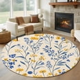 thumbnail image 1 of Garden Flora Illustrations Round Area Rug 5 FT, Non Slip Bedroom Rugs, Blue Yellow Flowers Washable Soft Circular Carpet Non-Shedding Floor Mat for Kitchen Dining Room Foyer Balcony Dorm, 1 of 8