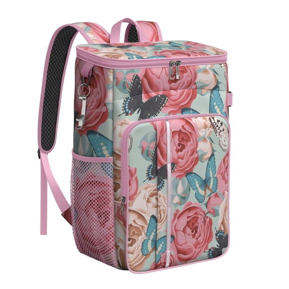 Garden Floral Aesthetic Design Backpack Cooler - 20L High Capacity, Multiple Pockets for Organization