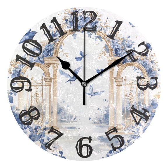 Garden Floral Birds Wall Clock 10 inch Non-Ticking Easy to Read Decorative Clocks for Home Bedroom Living Room