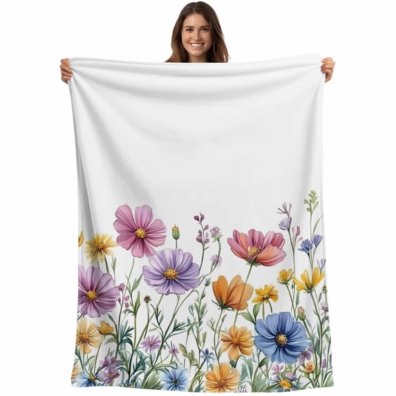 Garden Floral Blooms Blanket Soft Cozy Warm Throw Blanket for Couch, Plush Fuzzy Flannel Fleece Blankets for Sofa, Farmhouse Botanical Bed Blankets Lightweight Gifts for Women, 50"x60"