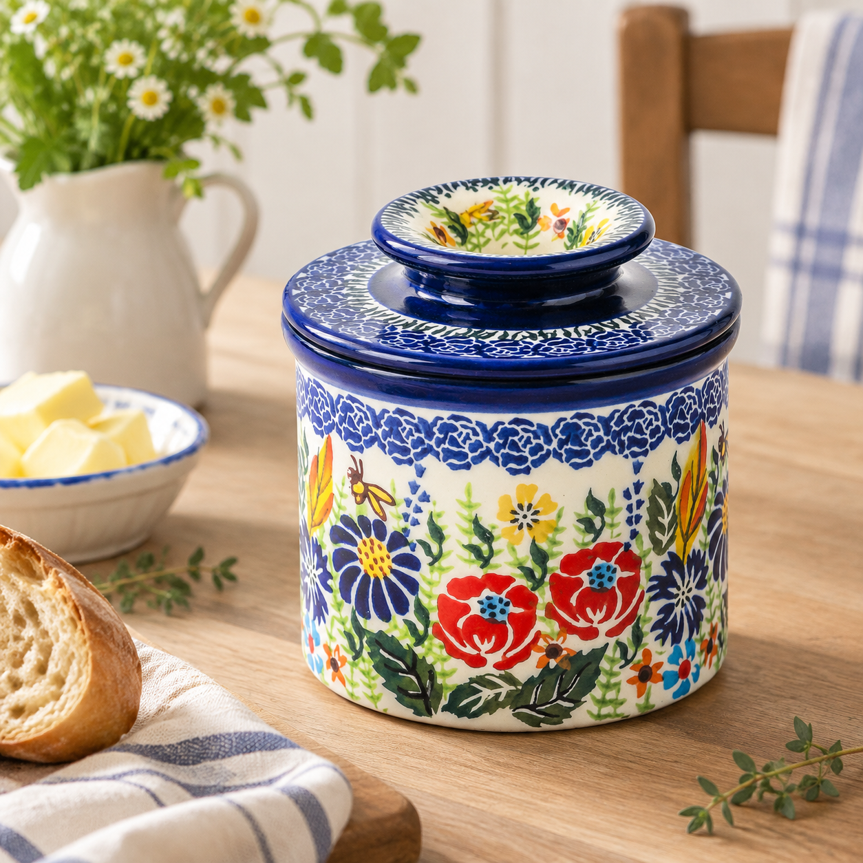Garden Floral Ceramic Butter Crock with Lid, Countertop Butter Keeper ...