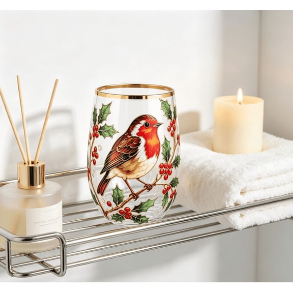 Garden Floral Hummingbird Clear Glass Tumbler, Gold Rim Stemless Tea Cup, Multipurpose Beverage Glassware, Sentimental Gift for Mom Wife & Nature Lovers