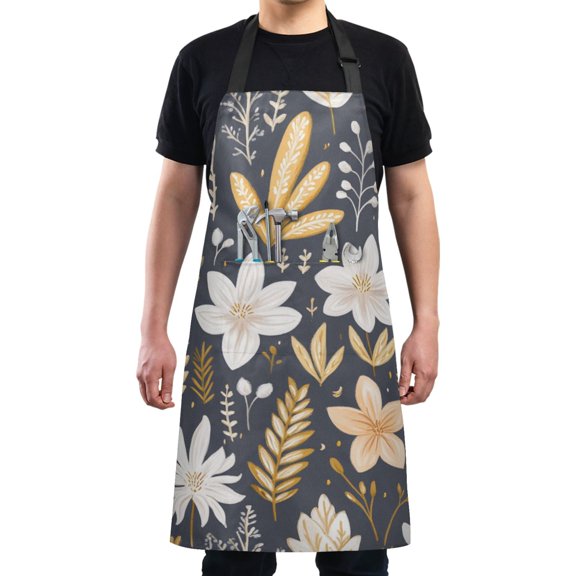 Garden Floral Pattern Chef Kitchen Apron with Pockets for Women Waterproof Aprons for Cooking Baking