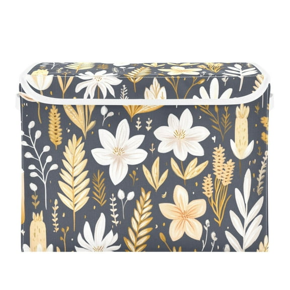 Garden Floral Pattern Large Storage Bins with Linen Collapsible Lid Storage Box 16.7 x 12.6 x 11.8in