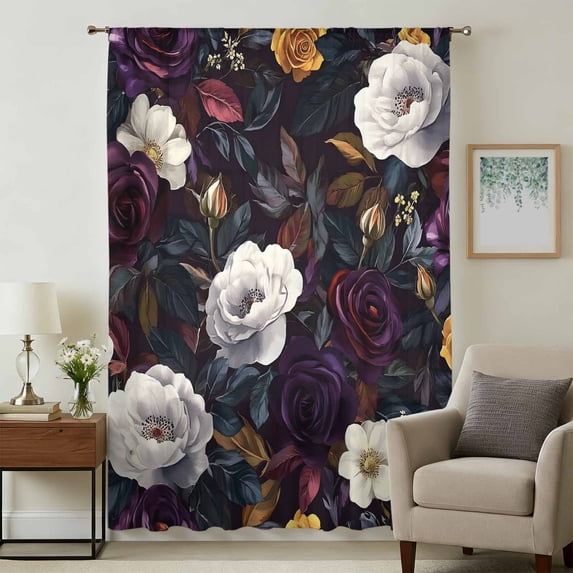 Garden Floral Sheer Curtains 84 Inches Long, Blossom Botanical Wildflower Light Filering Curtains, Breathable Simi Curtain Privacy Drapes for Living Room Bedroom Lightweight Window Treatment