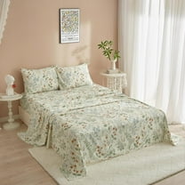 Garden Floral Sheets Queen Bed Sheet Set - 4 Piece Luxurious Bedding Queen Sheets Green Floral,Hotel Luxury Sheets 16" Deep Pocket Queen Set Cooling,Extra Soft Flowers Bedding Sheets Set