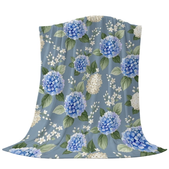 Garden Floral Throw Blanket Country Spring Hydrangea Flower Sky Blue Flannel Cozy Soft Warm Fleece Blankets for Couch Bedding Sofa Chair Home Décor Gifts for Women, 30 x 40 inch