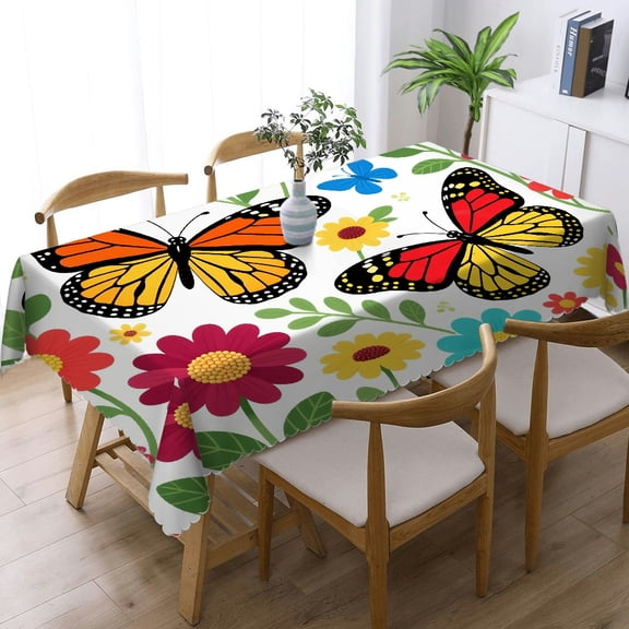 Garden Florals Rectangular Tablecloth, Printing with lace trim - Festive Table Setting Tablecloths for dining table, Cafe, dinner,  picnic