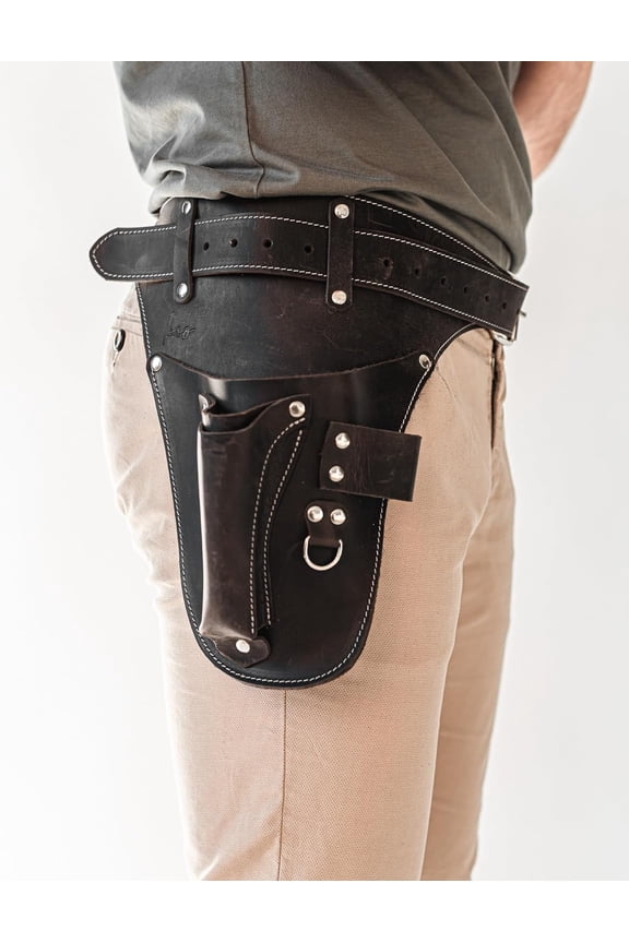 Garden Florist Tool Belt for Men | Leather Tool Belt for Women | Handmade Belt for Gardener, Electrician, and Carpenter | Leather Florist Belt (Brown CrazyHorse) (Black crazy-horse, one size)