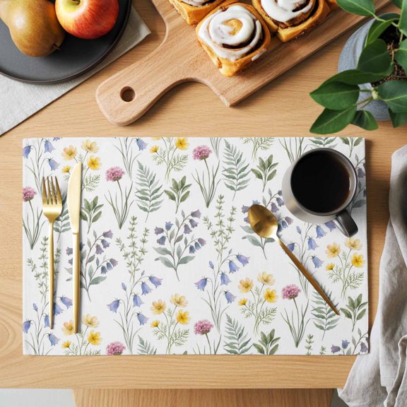 Garden Flower Placemats Set of 1, Spring Pastel Blue Buttercup Grass Leaf Country Non-Slip Place Mats Washable Table Mats for Kitchen Dining Table Decorations Indoor/Outdoor