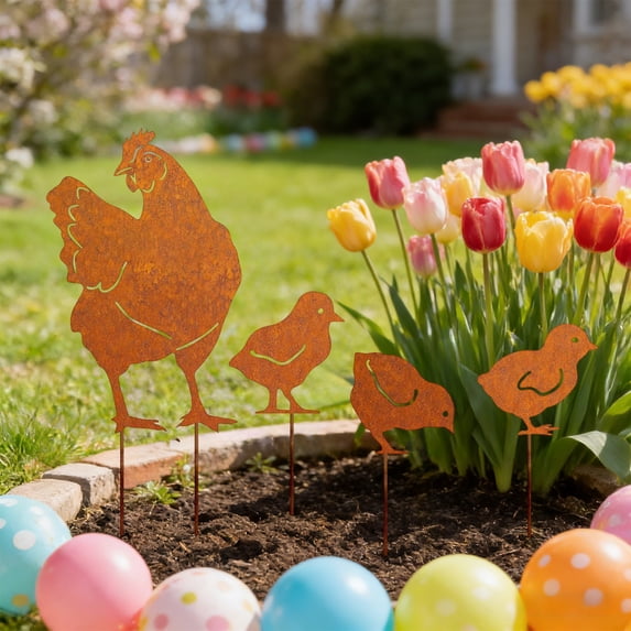 Garden Flower Pot Outdoor Courtyard Inserts Wrought Iron Silhouettes Decorative Easter Table Decor