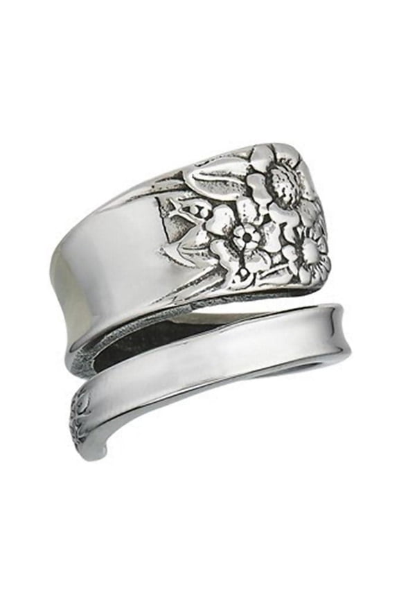 Garden Flower Spoon Ring Stainless Steel Retro 70s Boho Band
