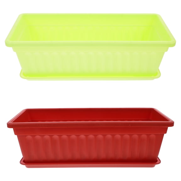 UEETEK 2Pcs Plastic Flower Pot Large Rectangular Bucket Pot with Bottom Tray for Garden Tree Planting Assorted Color
