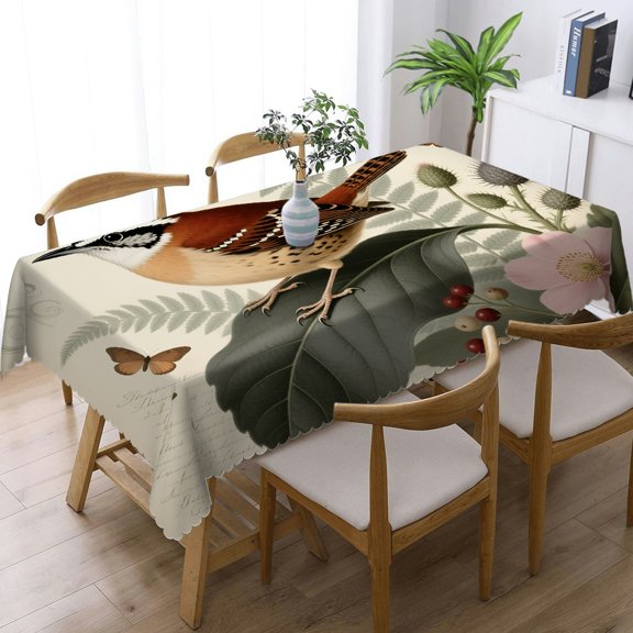 Garden Flowers Bird Tablecloths rectangle , Holiday Party Tablecloth - Machine-Made Rectangular Tablecloth, Cafe, dinner,  picnic