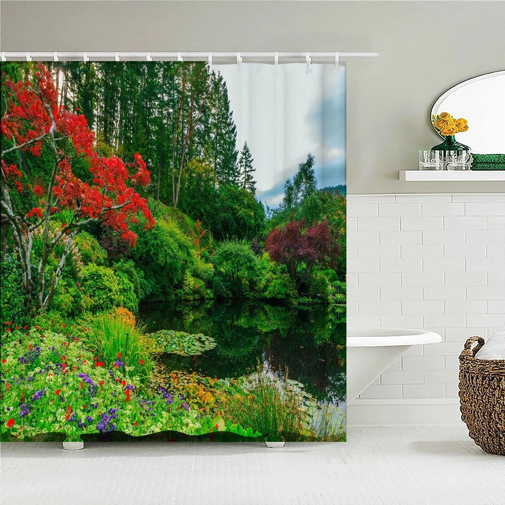 Garden Flowers Forest Landscape Shower Curtain Love Tree Bathroom ...