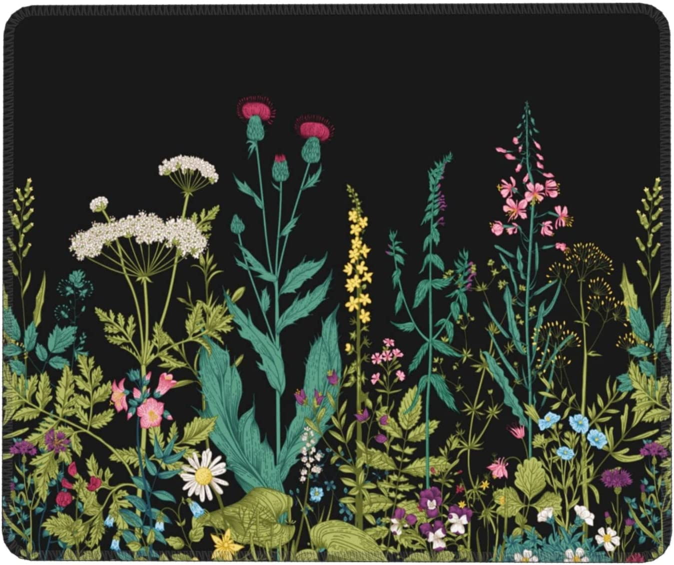 Garden Flowers Mouse Pad,Small Mouse Pad with Stitched Edge for Gaming, Mouse Mat Square Waterproof Mouse Pad Non Slip Rubber Base Landscape Mousepads for Office Laptop, 10"X8" Inch