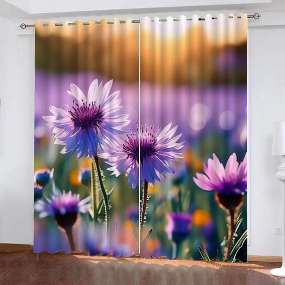 Garden Flowers At Sunset Blackout Decor Curtains Cornflower Flowers And Plants Window Treatment Set Insulation Noise Reduction Curtains For Living Room Bedroom Drapes 52"W x 84"L (Pack of 2)