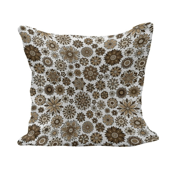 Garden Fluffy Throw Pillow Cushion Cover, Doodle Style Flourishing Corsage Bouquet Pattern Romantic Vintage Curly, Rectangle Accent Pillow Case, 36" x 16", Brown Tan Pale Yellow, by Ambesonne