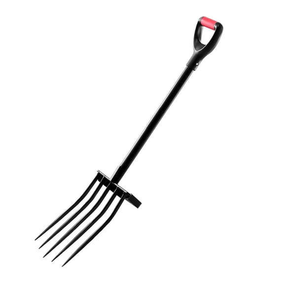 Garden Fork 5 Tine 41 Inch, Metal Handle Spading Pitchfork, Heavy Duty Y-Grip Garden Tool for Digging, Soil Loosening, Planting, Farm & Yard Work