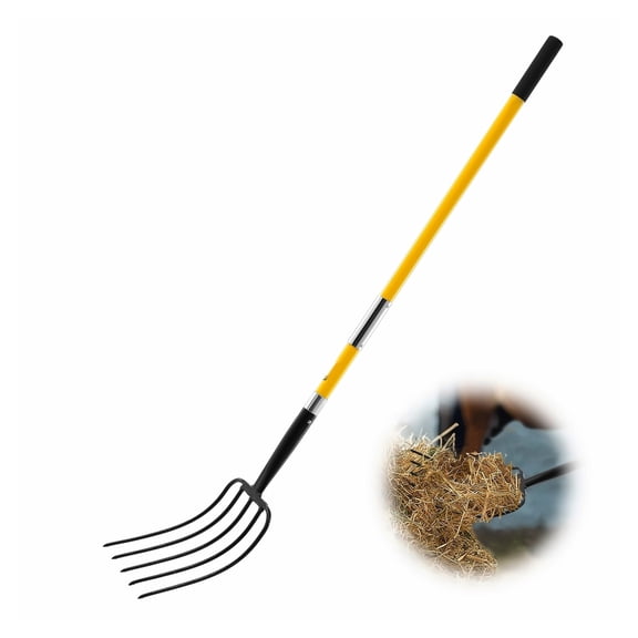 Garden Fork 5-Tine, 57in Heavy Duty Digging Pitchfork w/ Fiberglass Handle, Forged Steel Spading Fork for Hay, Potato, Composting, Transplanting, Aeration