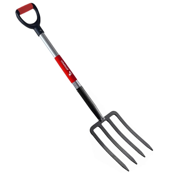 Broobey 43-Inch Heavy Duty Steel Pitchfork with D-Handle, 4 Prong for Gardening