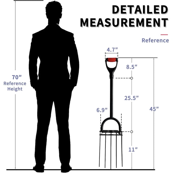 Garden Fork, Pitchforks for Digging Composting Spading, Long Hand Tiller & Cultivator - 5 Tine, 45 inches