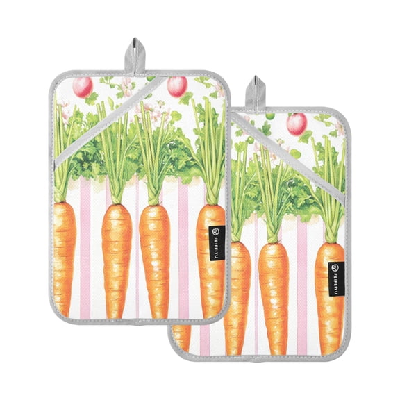Garden Fresh Carrots 7x9.8in Pot Holder Set Heat-Resistant Oven Hot Pads Durable with Storage Loop