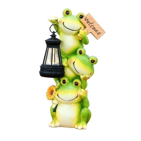 Garden Frog Statue, Solar Powered LED Light, Welcome Sign Decor for Patio Yard Lawn Porch Outdoor Home Ornament