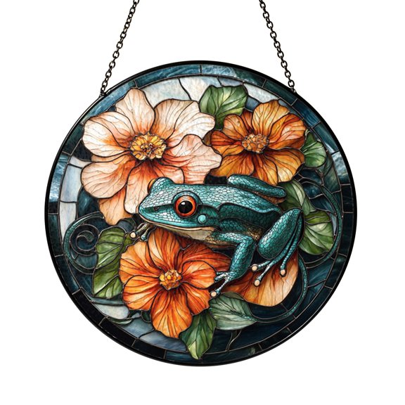 Garden Frog Wildlife Stained Glass Suncatcher Window Hanging Cheerful Nature Decor