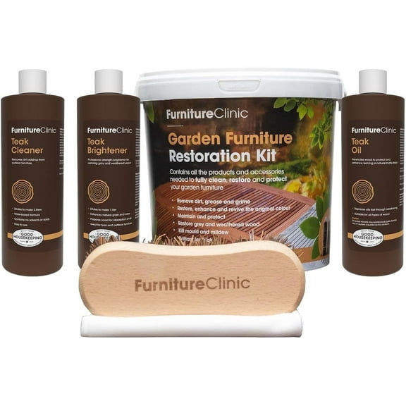 Furniture Clinic Garden Furniture Maintenance Kit , For Outdoor Wood Patio Furniture | Clean, Remove, Brighten, Nourish Wood Surfaces