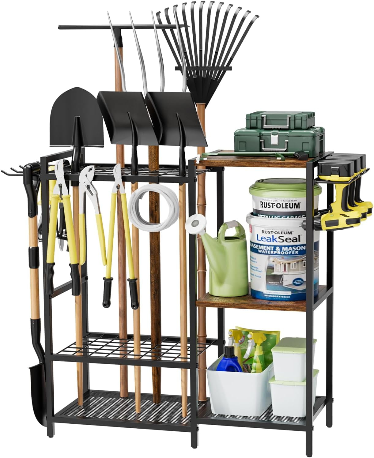 Garden Garage Tool Organizer with 3tier Shelves, Yard Tool Organizer
