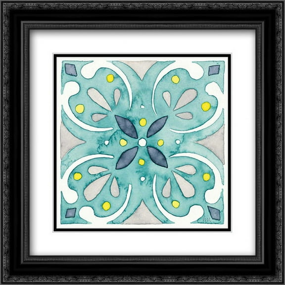 Garden Getaway Tile IV Teal 2x Matted 20x20 Black Ornate Framed Art Print by Marshall, Laura