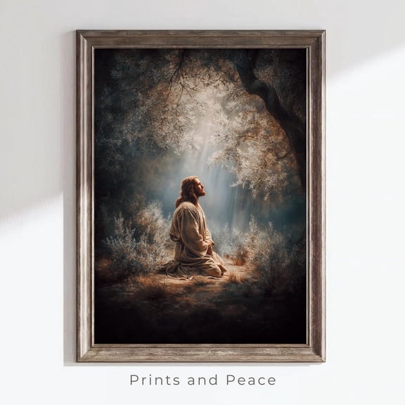 Garden Of Gethsemane, Picture Of Jesus Praying, Jesus Painting, Christian Print Art, Bible Art, Jesus Print, Christian Art, Jesus Poster UNFRAMED PAPER POSTER, Home Decor, Vintage Gift