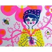 Garden Girl Holding Blooming Flowers 8. Risograph Poster, Poster Only