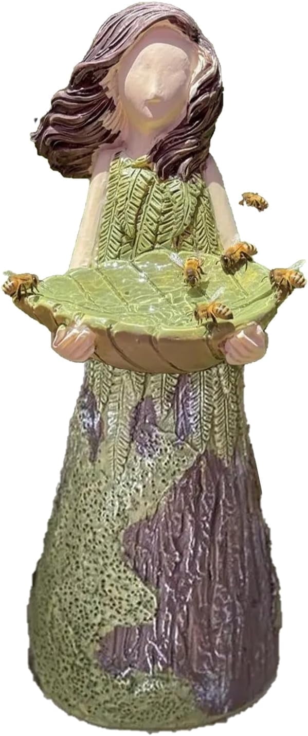 Garden Girl Sculpture, Bee & Butterfly Water Feeder, Garden Fairy Bee Watering Station, Butterfly Puddler Bath Feeder, Decorative Pollinator Feeder for Garden Yard Statue Decor