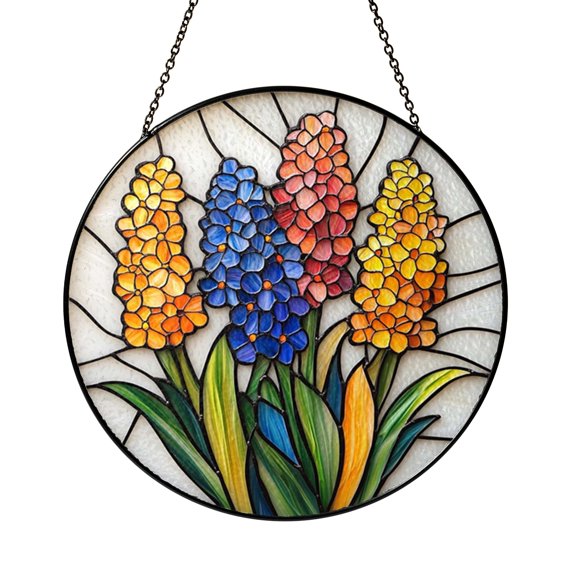 Garden Gladiolus Flowers Design Stained Glass Style Window Suncatcher Decor, Cheerful Floral Home Accent Gift