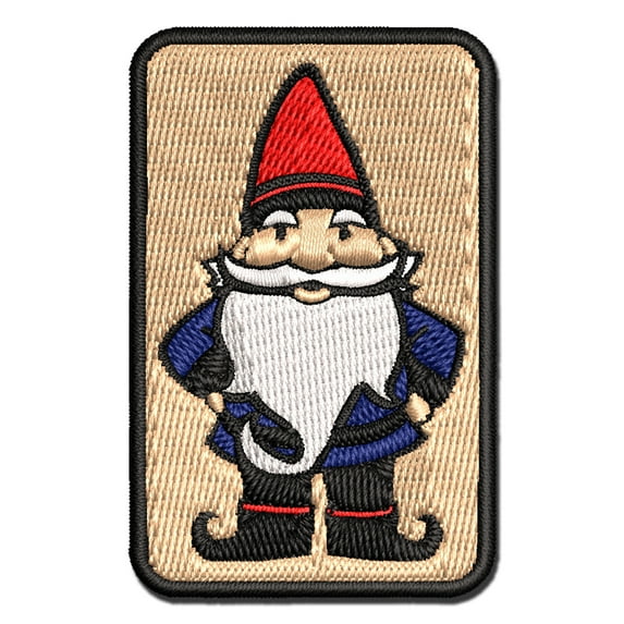 Garden Gnome Applique Multi-Color Embroidered Iron-On Patch - 3 Inch Medium