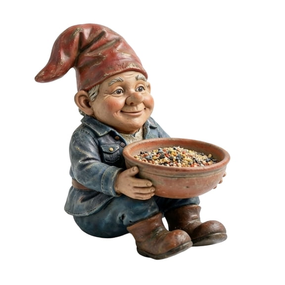 Garden Gnome Bird Feeder Resin Dwarf Statue Outdoor Yard Decoration