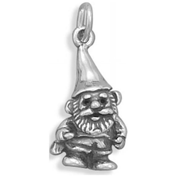 Garden Gnome Charm 3-D Sterling Silver