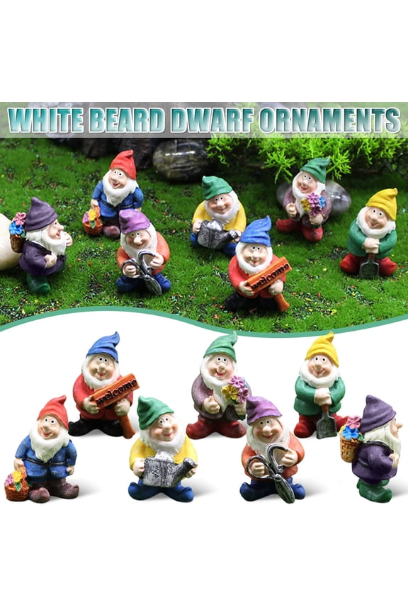 Garden Gnome Decor, Outdoor Resin Statue Set of 7, Weather Resistant Figurines for Lawn, Garden, Patio, and Yard Ornament