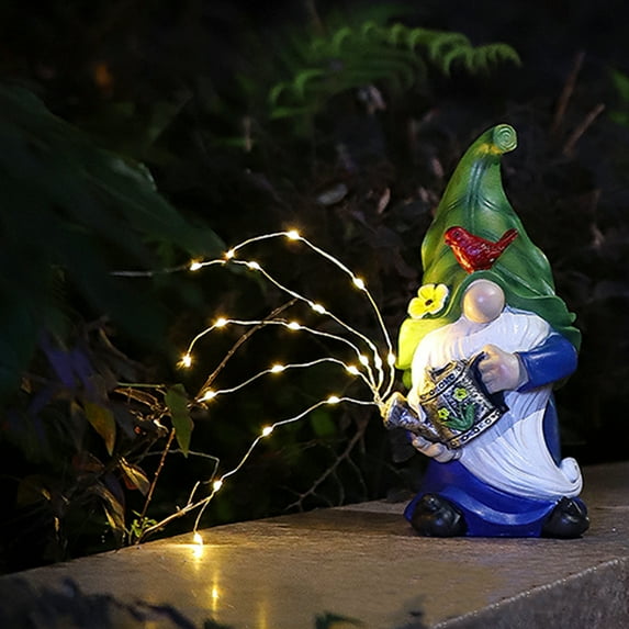 Garden Gnome Decor Outdoor Statues - Gnome Statue Outdoor Figurine Lights for Patio Yard Decorations